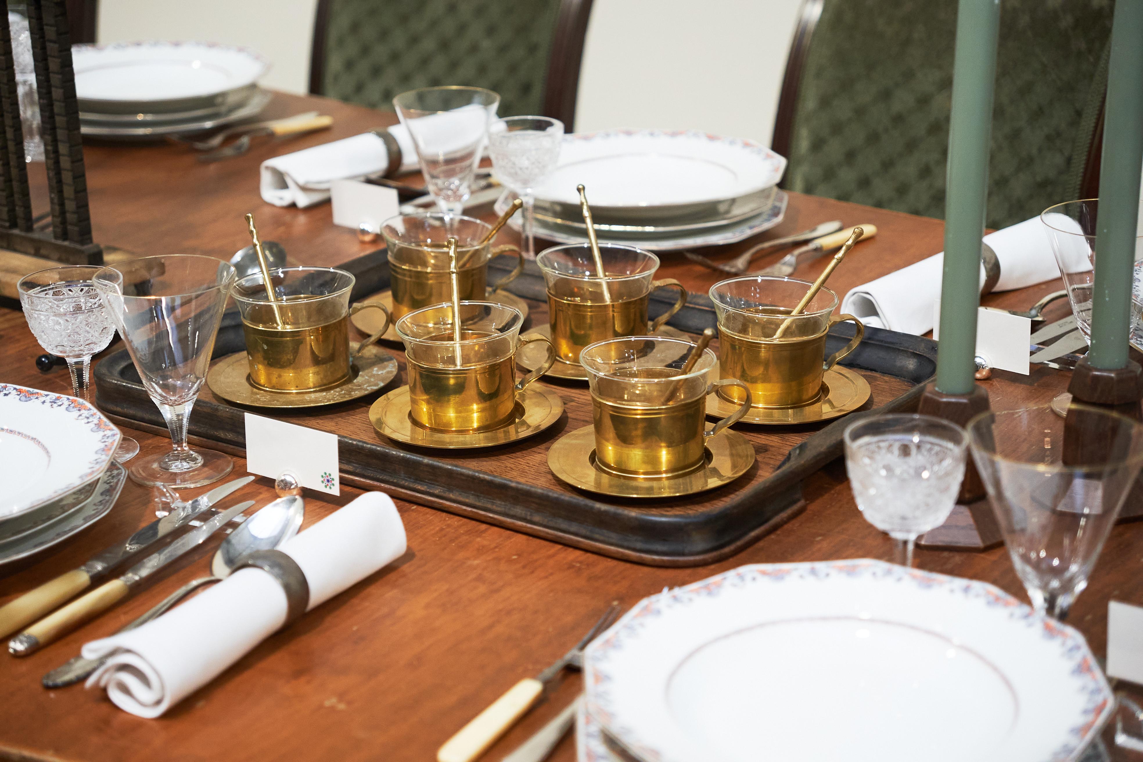 20th Century Mid Century Tea Set in Patinated Brass and Glass For Sale