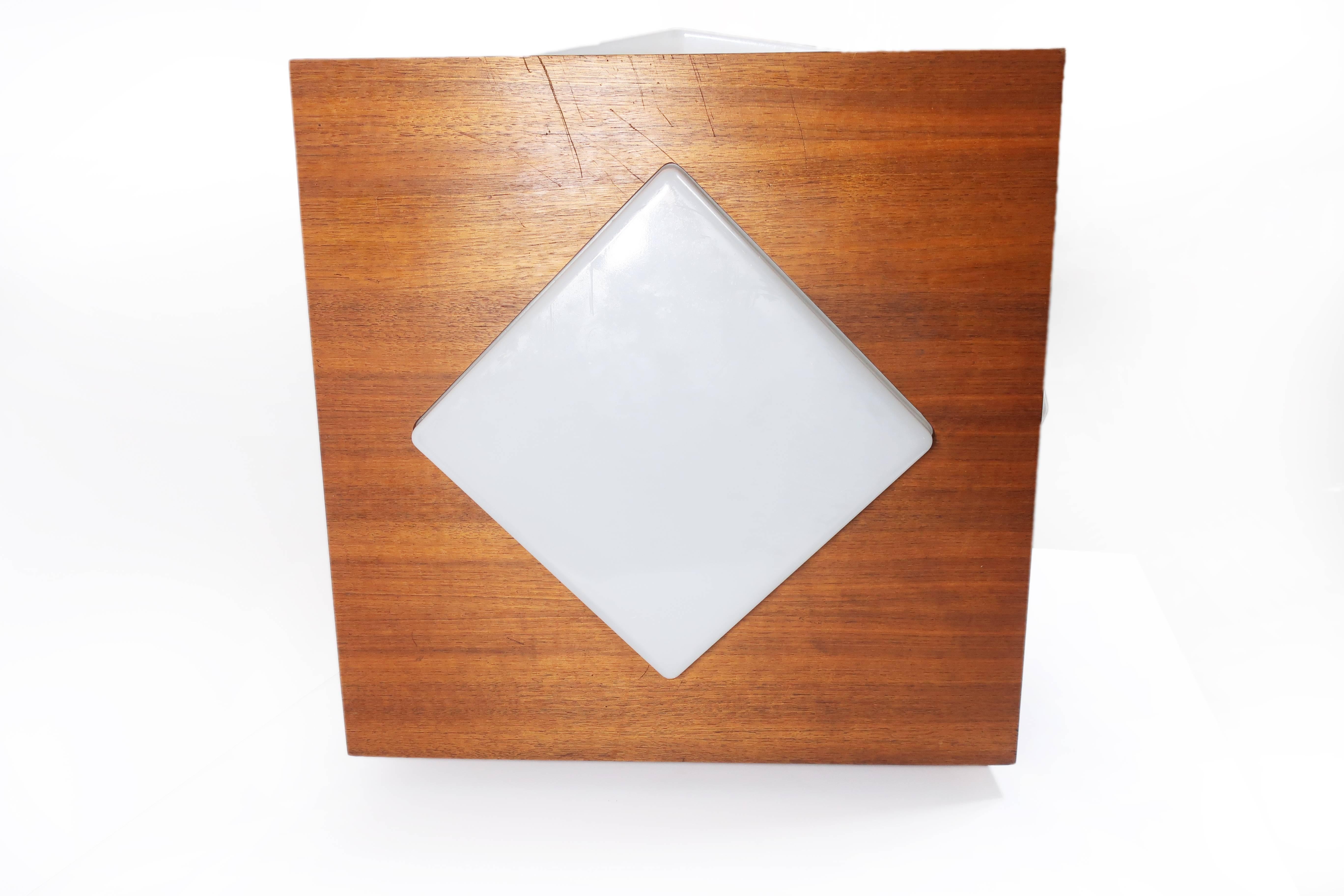 Midcentury Teak and Frosted Glass Pendant 4