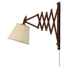Mid-Century Teak Accordion Wall Mount Lamp with Pleated Shade