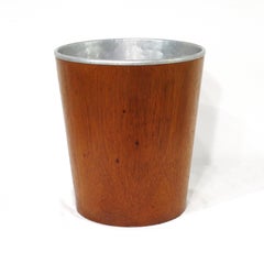 Mid Century Teak / Aluminum Waste Basket in the style of Jens Risom