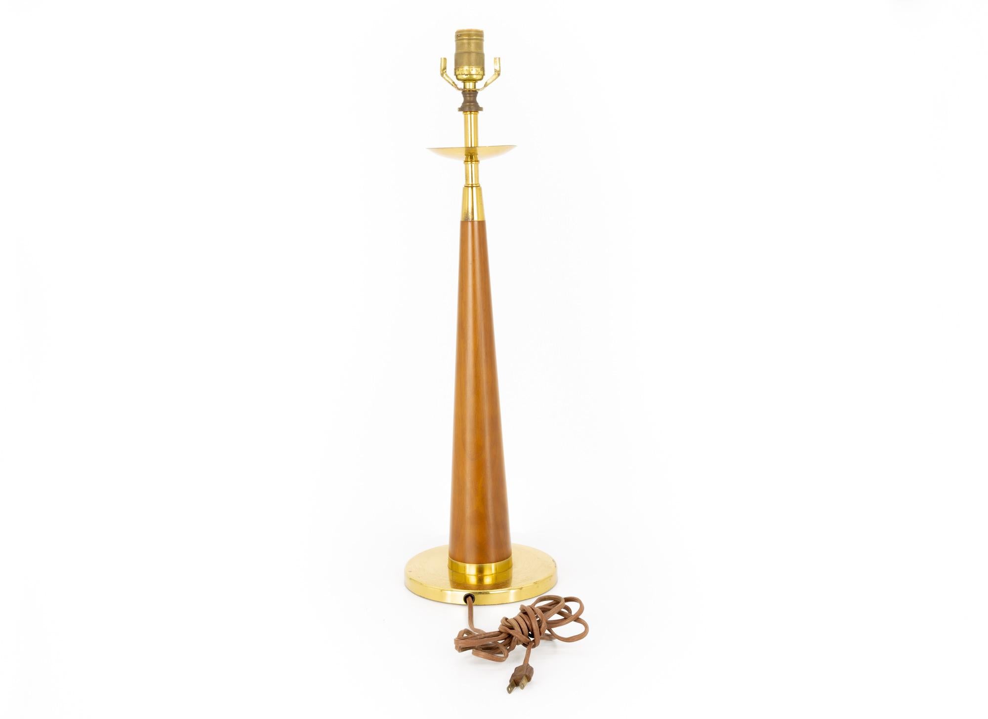 Danish Mid-Century Teak and Brass Cone Shaped Table Lamp For Sale