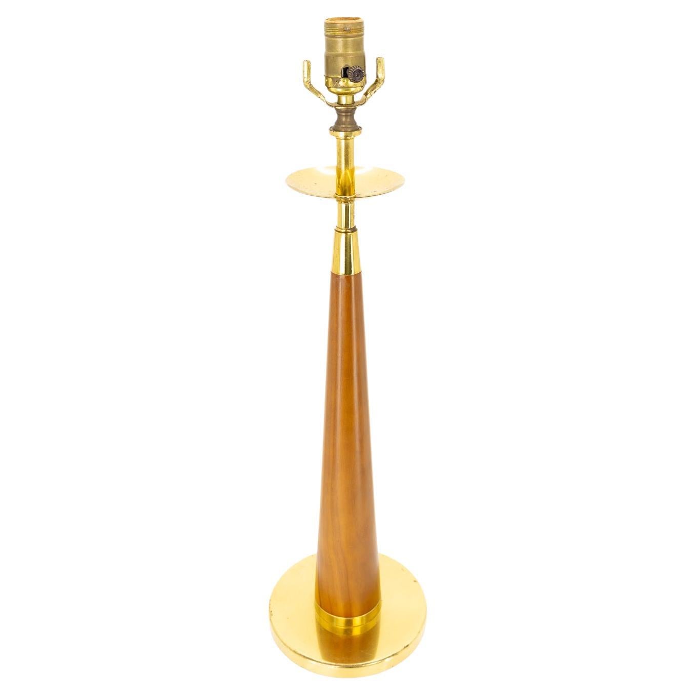 Mid-Century Teak and Brass Cone Shaped Table Lamp For Sale