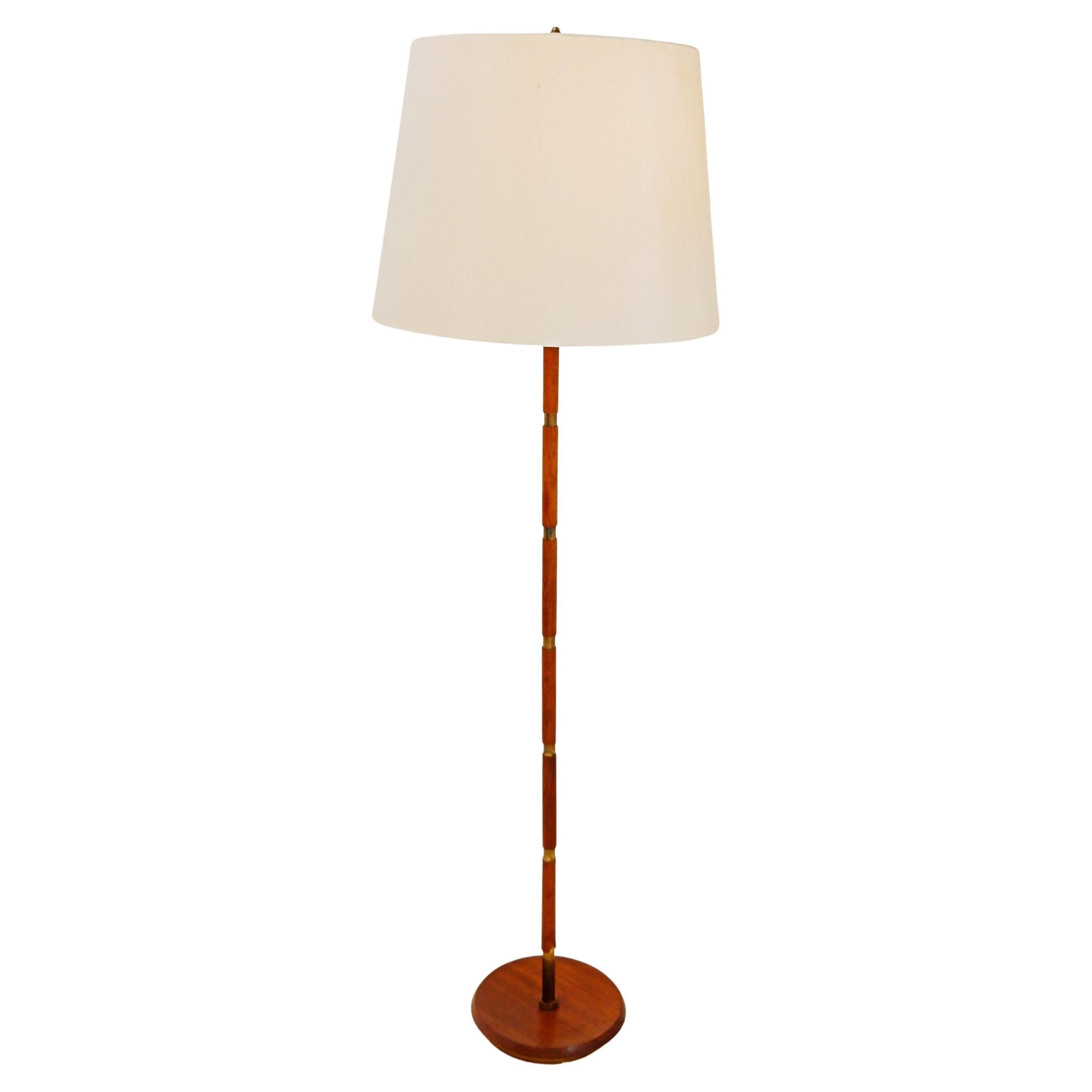Mid-Century Teak and Brass Floor Lamp, Denmark, 1960s