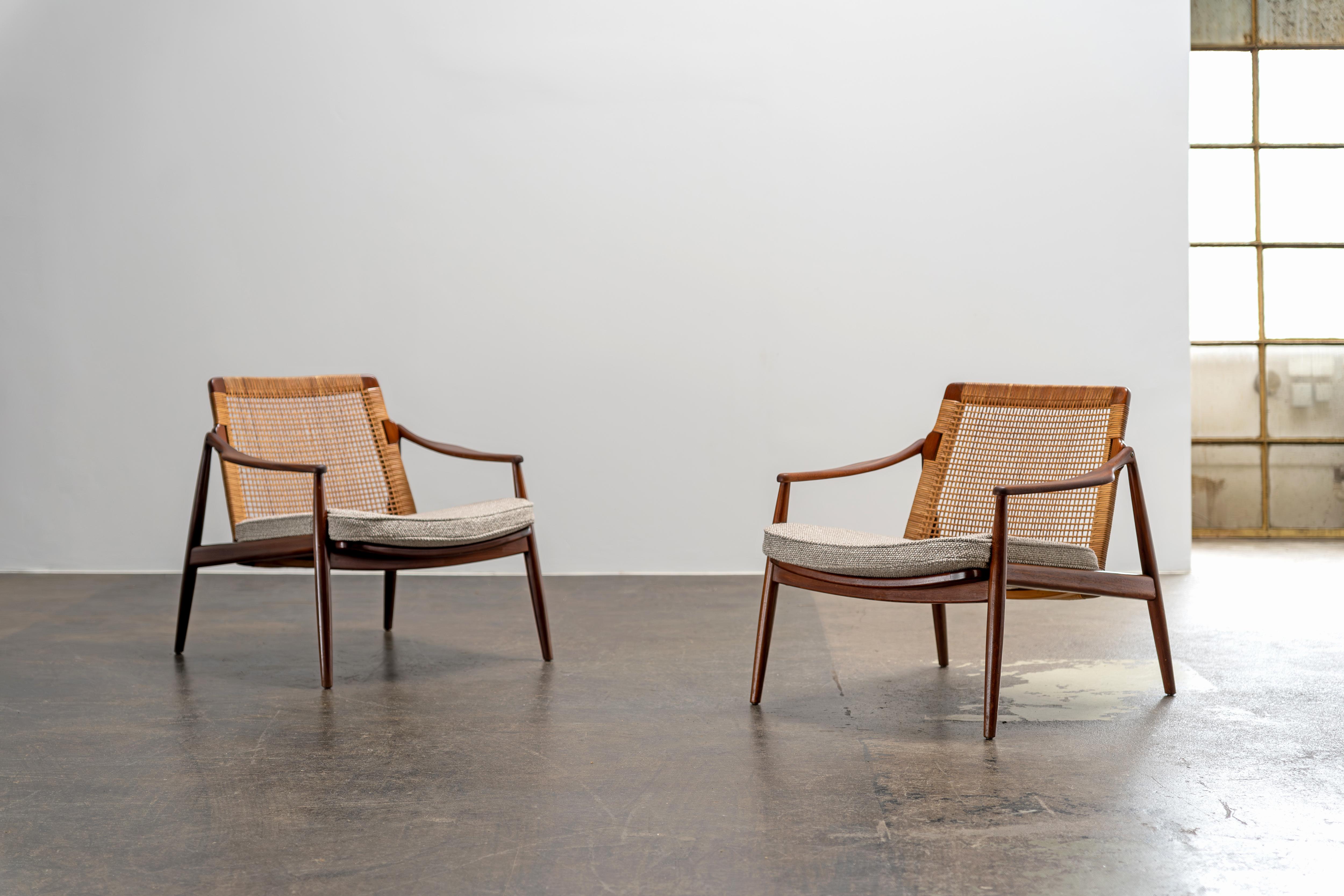 Mid-Century Teak and Cane Easy Chairs  by Hartmut Lohmeyer for Wilkhahn, 1950s 5