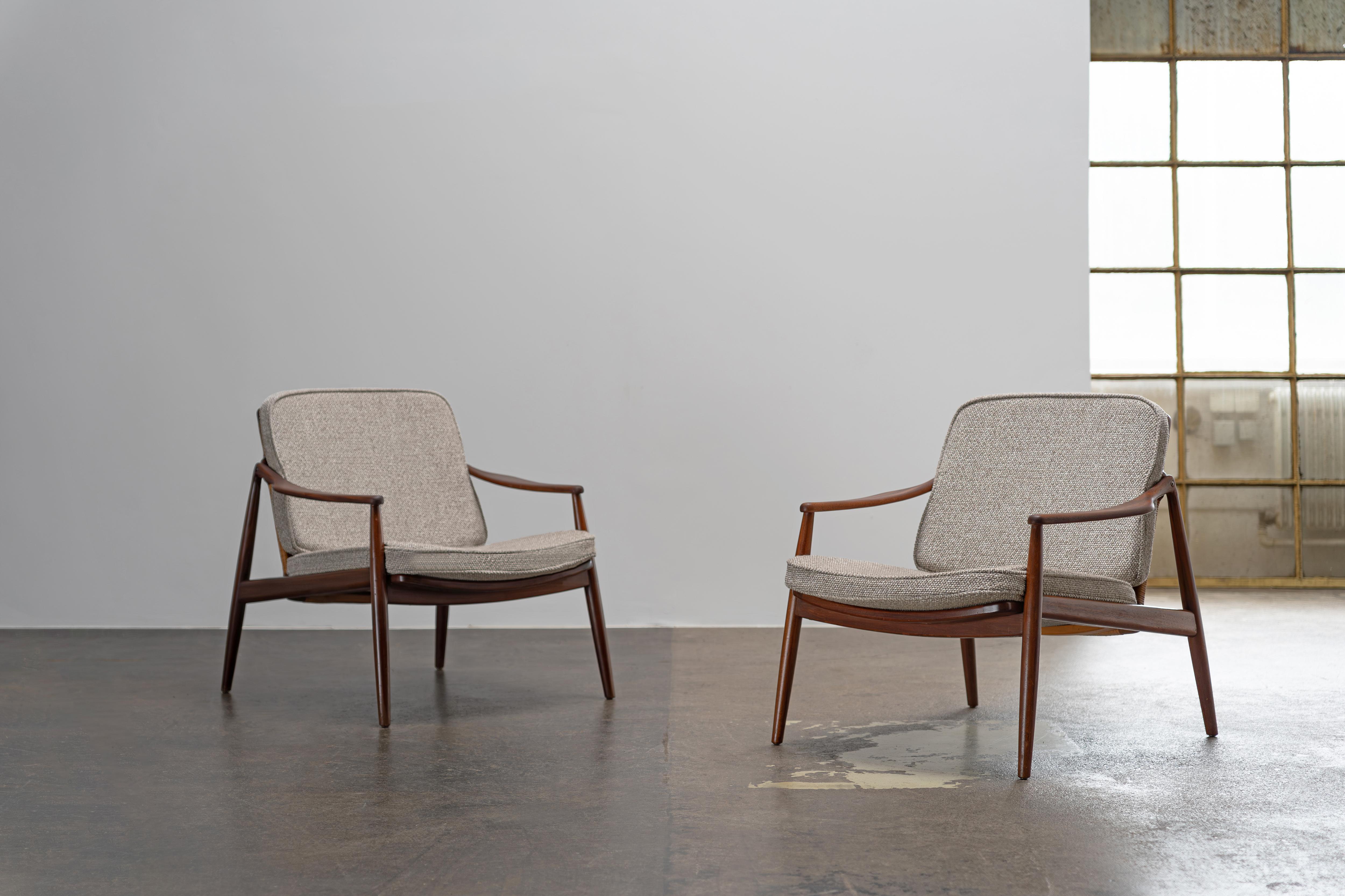 Mid-Century Modern Mid-Century Teak and Cane Easy Chairs  by Hartmut Lohmeyer for Wilkhahn, 1950s