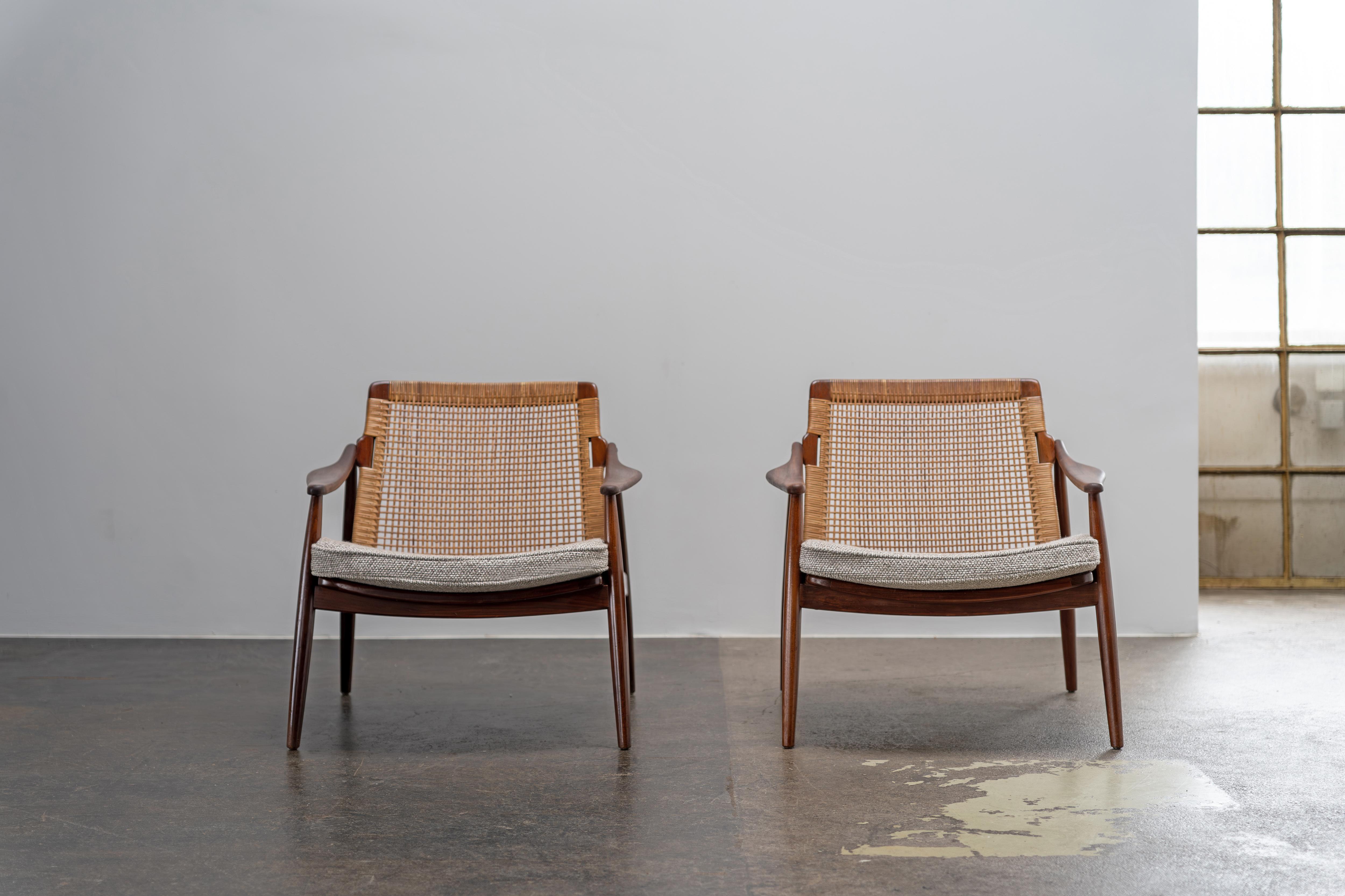 German Mid-Century Teak and Cane Easy Chairs  by Hartmut Lohmeyer for Wilkhahn, 1950s