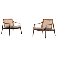 Vintage Mid-Century Teak and Cane Easy Chairs  by Hartmut Lohmeyer for Wilkhahn, 1950s