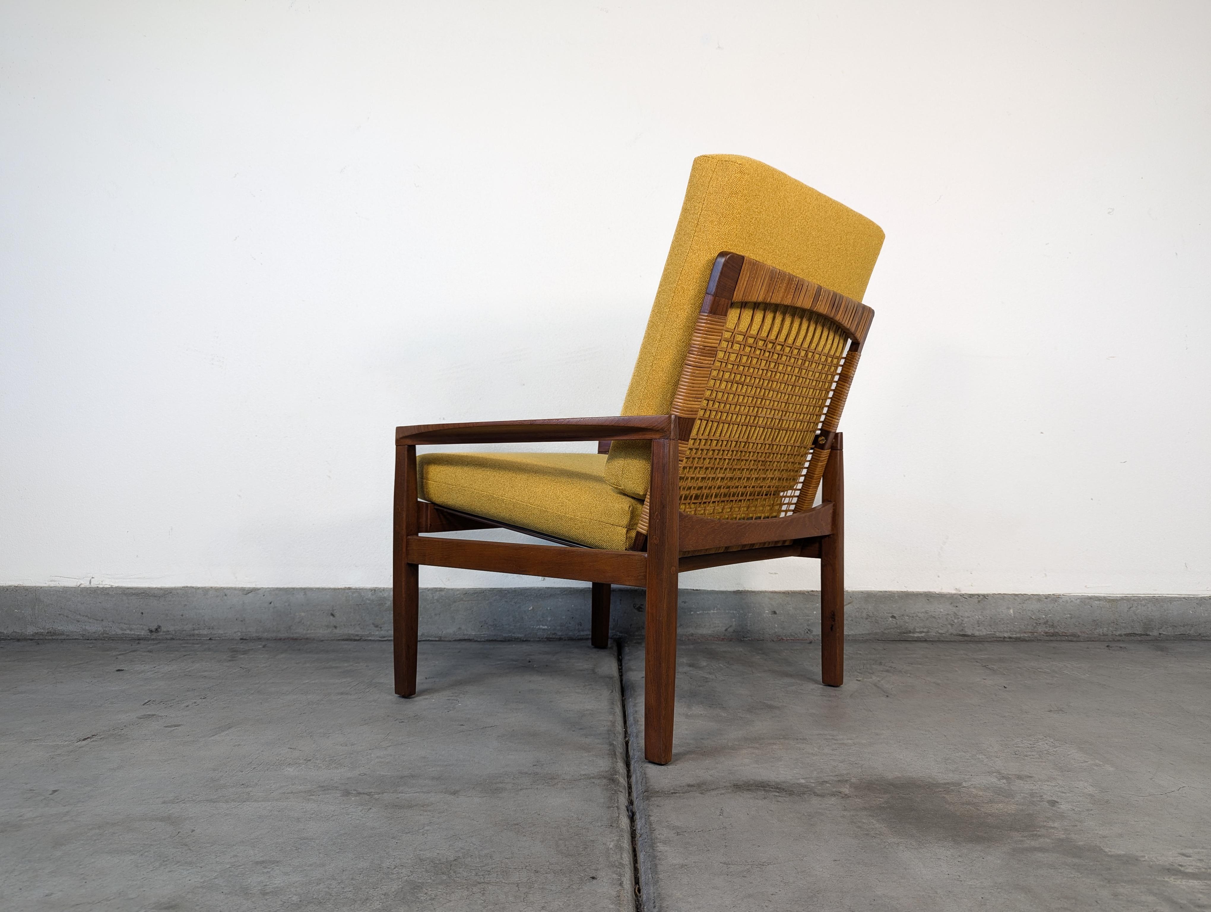 Loungesessel aus Teakholz und Rohr, Mitte des Jahrhunderts, von Hans Olsen für Juul Kristensen, um 1960 (Geflecht) im Angebot