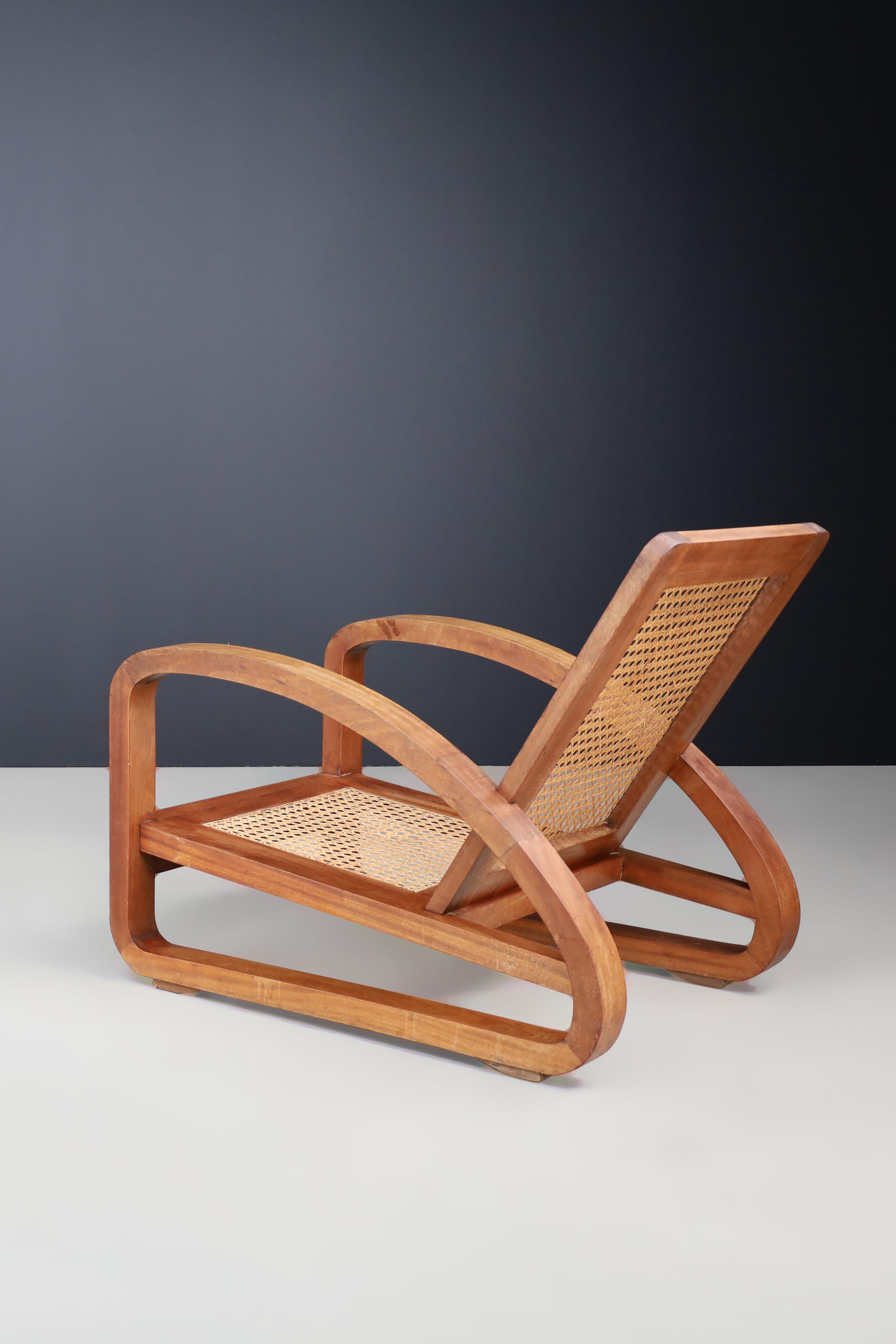 Mid-Century Teak and Cane Lounge Chair from France, 1950s For Sale 4