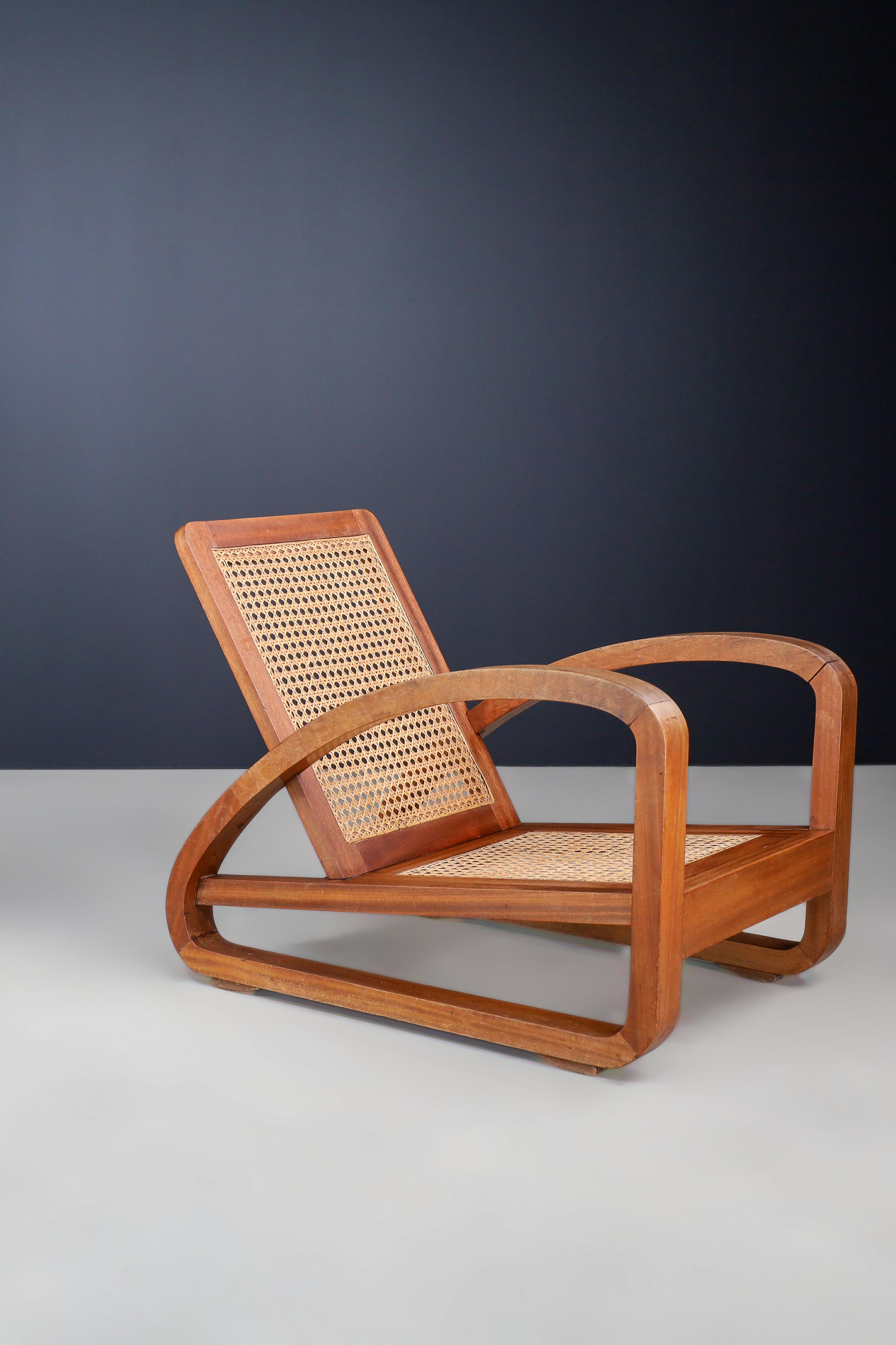 20th Century Mid-Century Teak and Cane Lounge Chair from France, 1950s For Sale