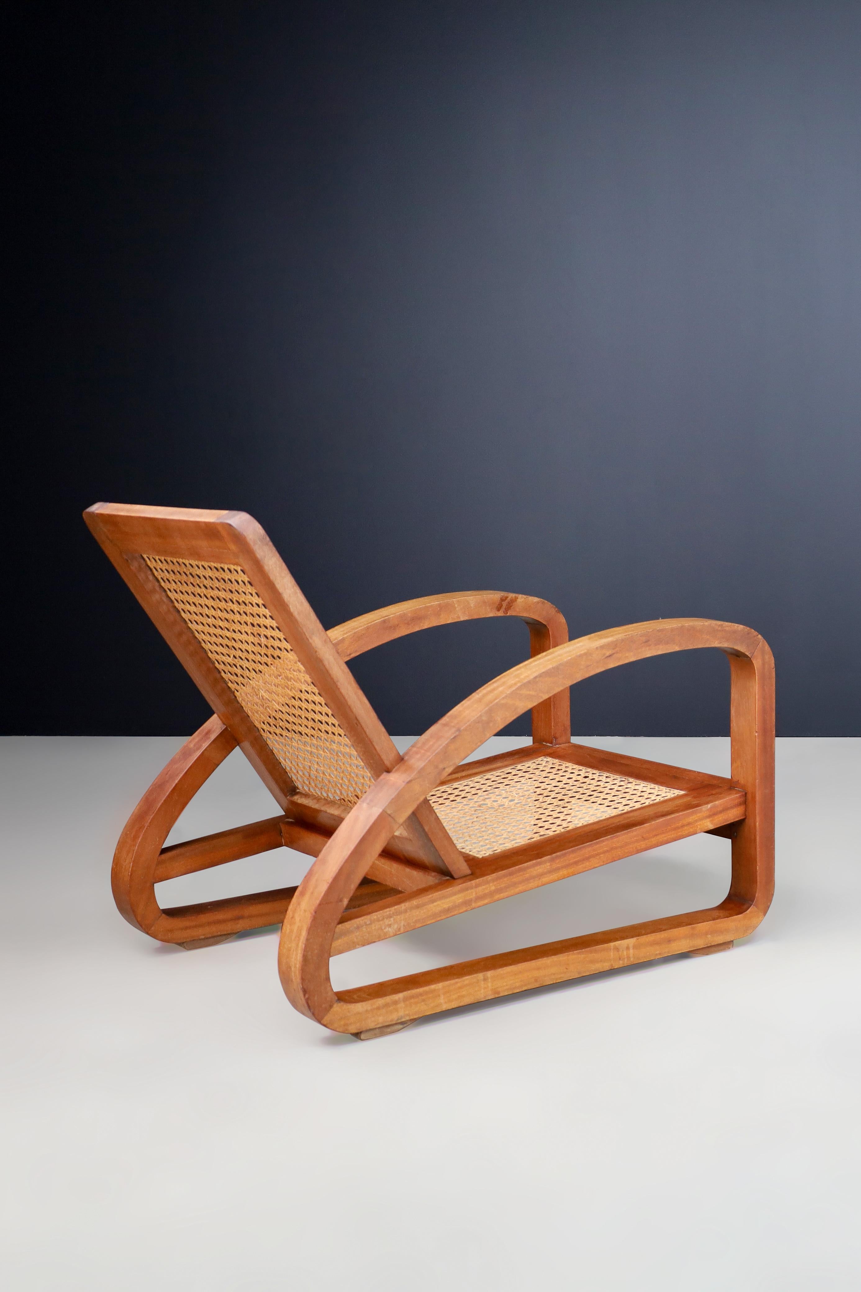 Mid-Century Teak and Cane Lounge Chair from France, 1950s For Sale 2