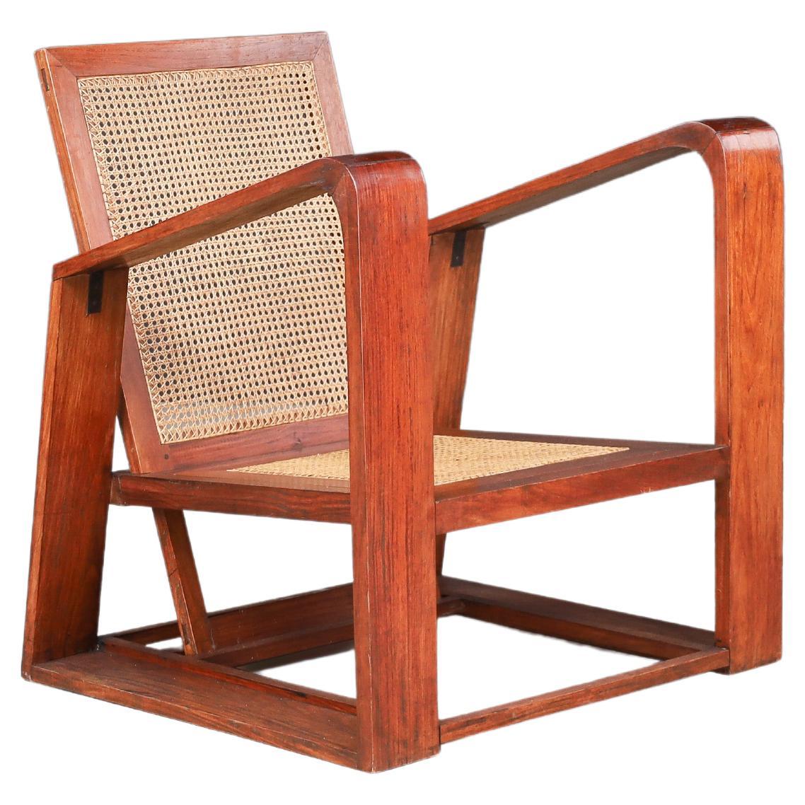 Mid-Century Teak and Cane Lounge Chair from France, 1950s.