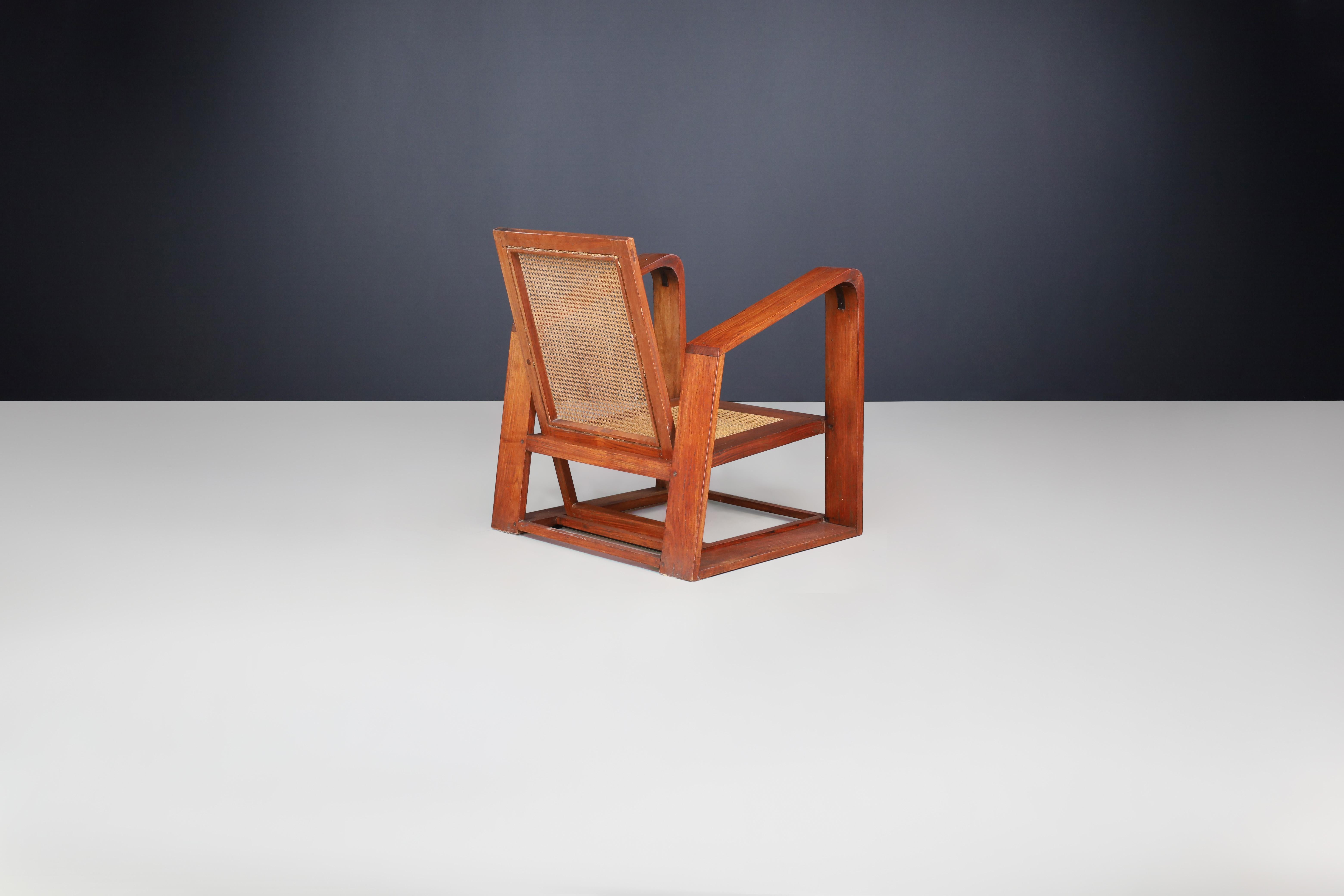 Mid-Century Teak and Cane Lounge Chairs from France, 1950s For Sale 5