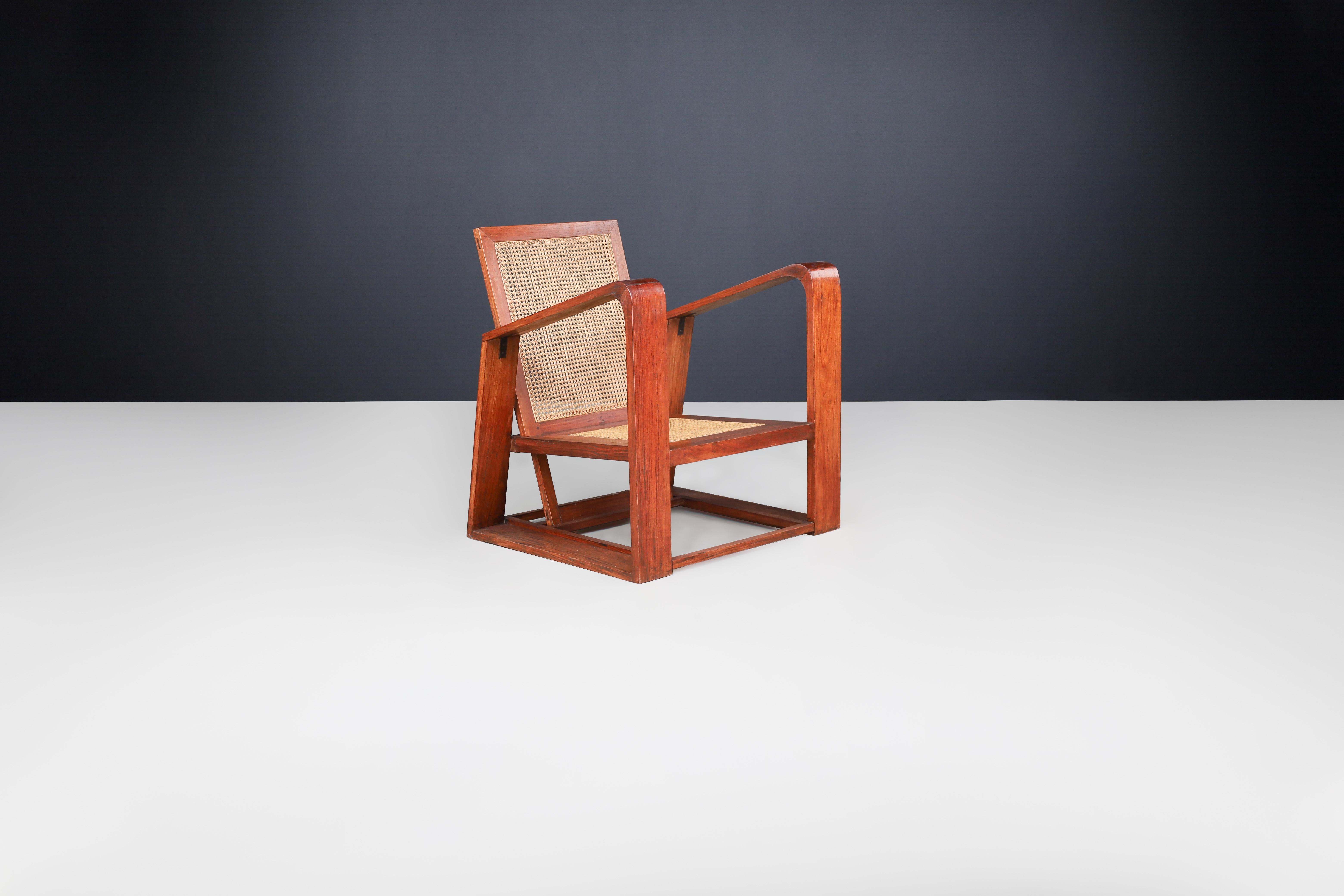 Mid-Century Teak and Cane Lounge Chairs from France, 1950s For Sale 2