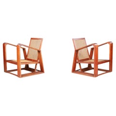 Mid-Century Teak and Cane Lounge Chairs from France, 1950s