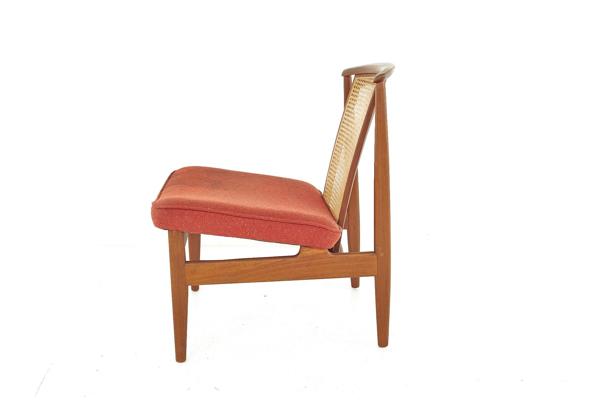 Upholstery Mid Century Teak and Cane Occasional Chair For Sale