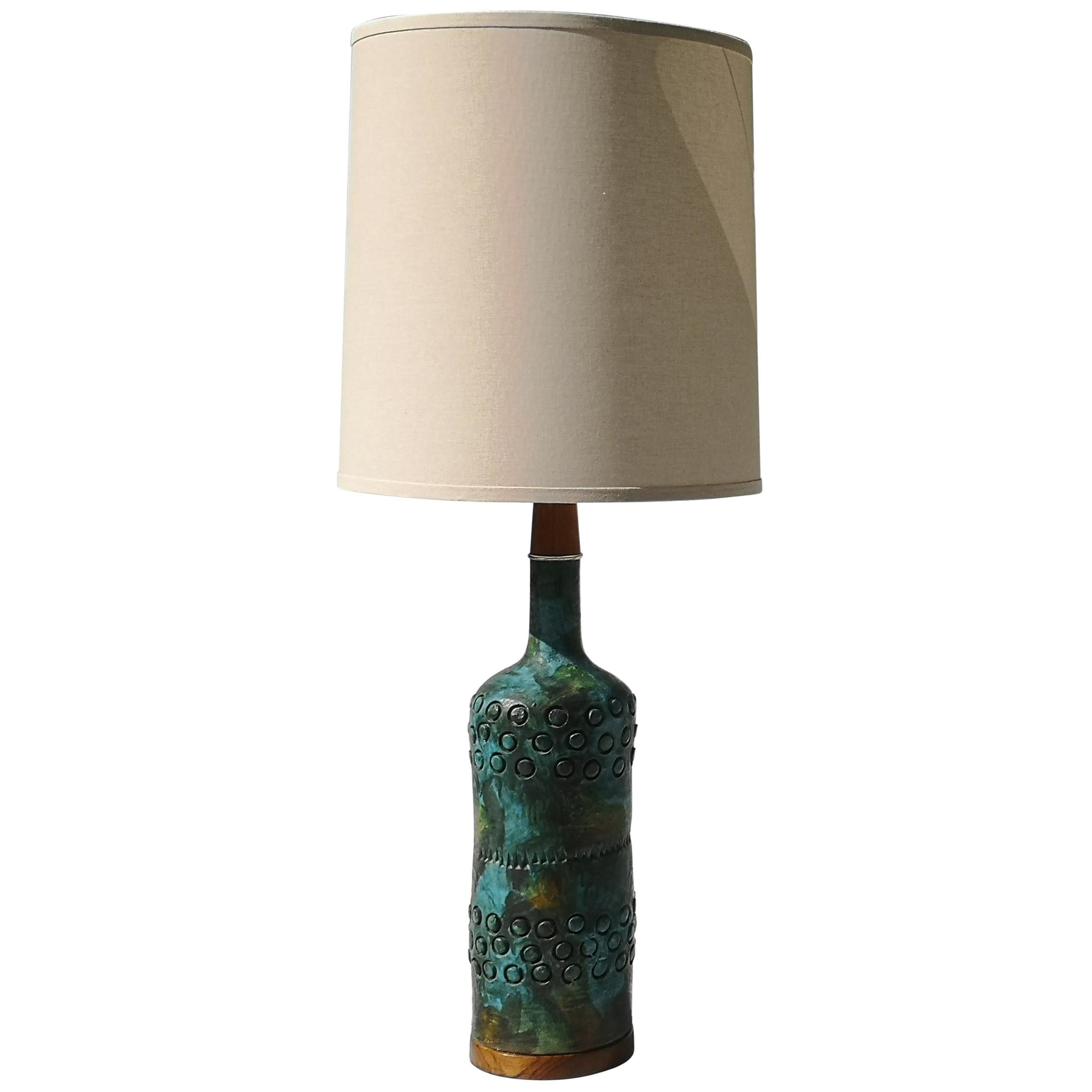 Midcentury Teak and Ceramic Table Lamp by Alvino Bagni, 1960s For Sale