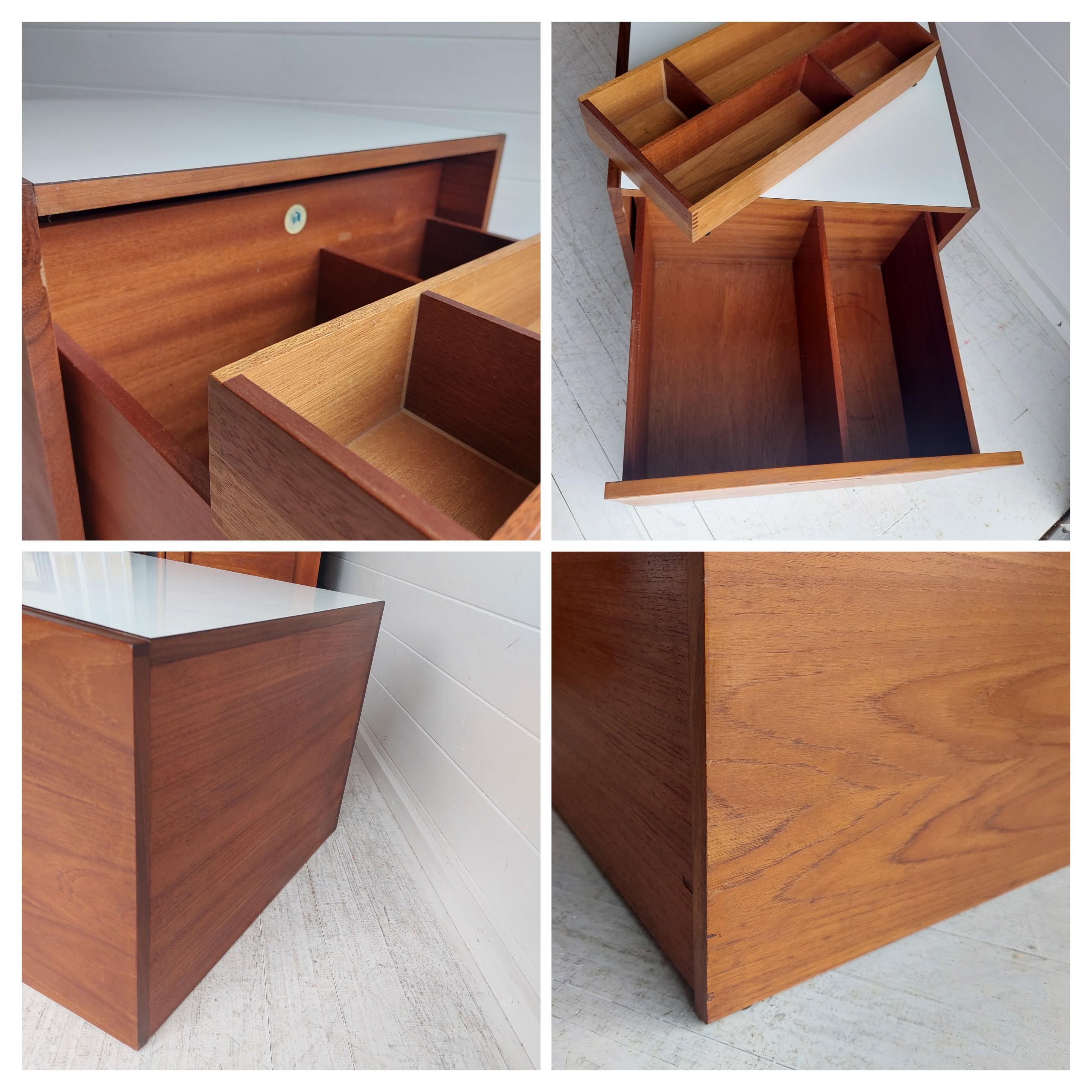Mid Century Teak and Formica side Table cabinet drawer chest by Meredew 11