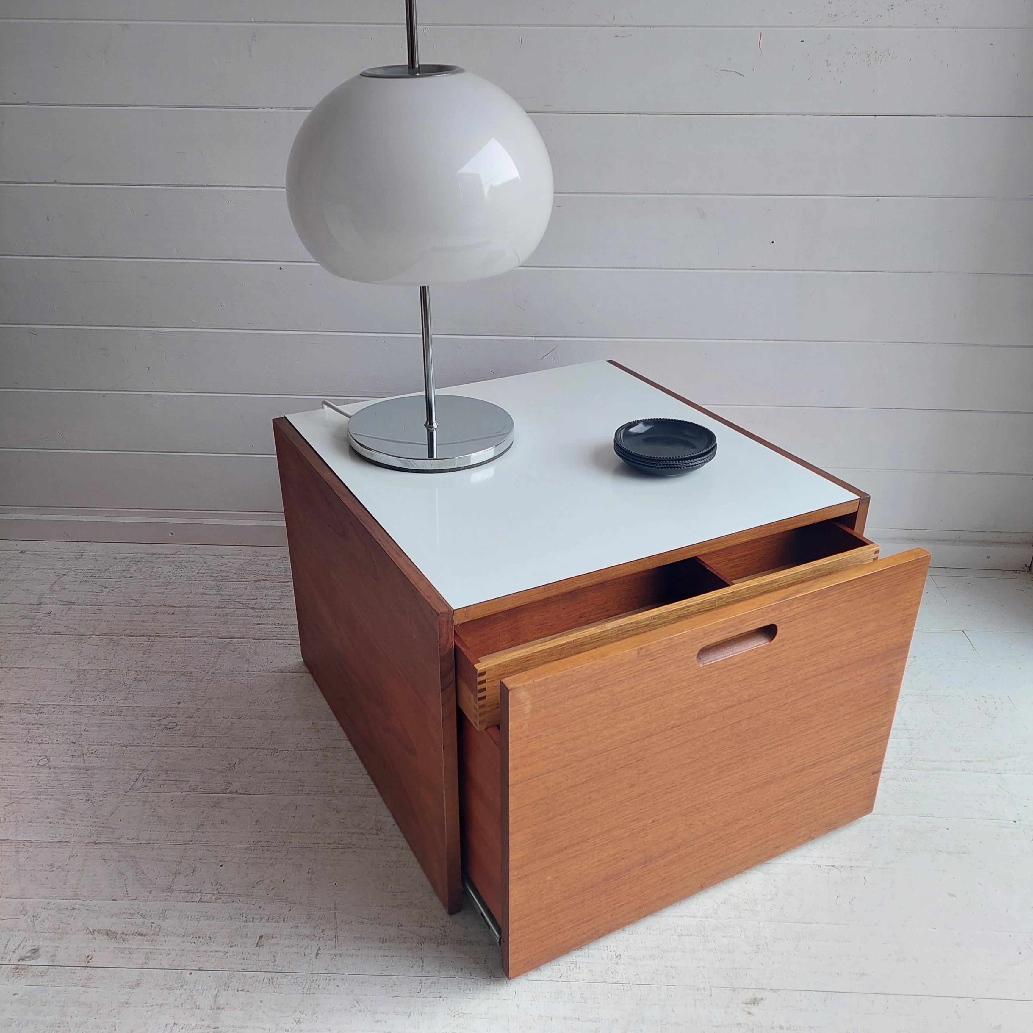 Mid-Century Modern Mid Century Teak and Formica side Table cabinet drawer chest by Meredew