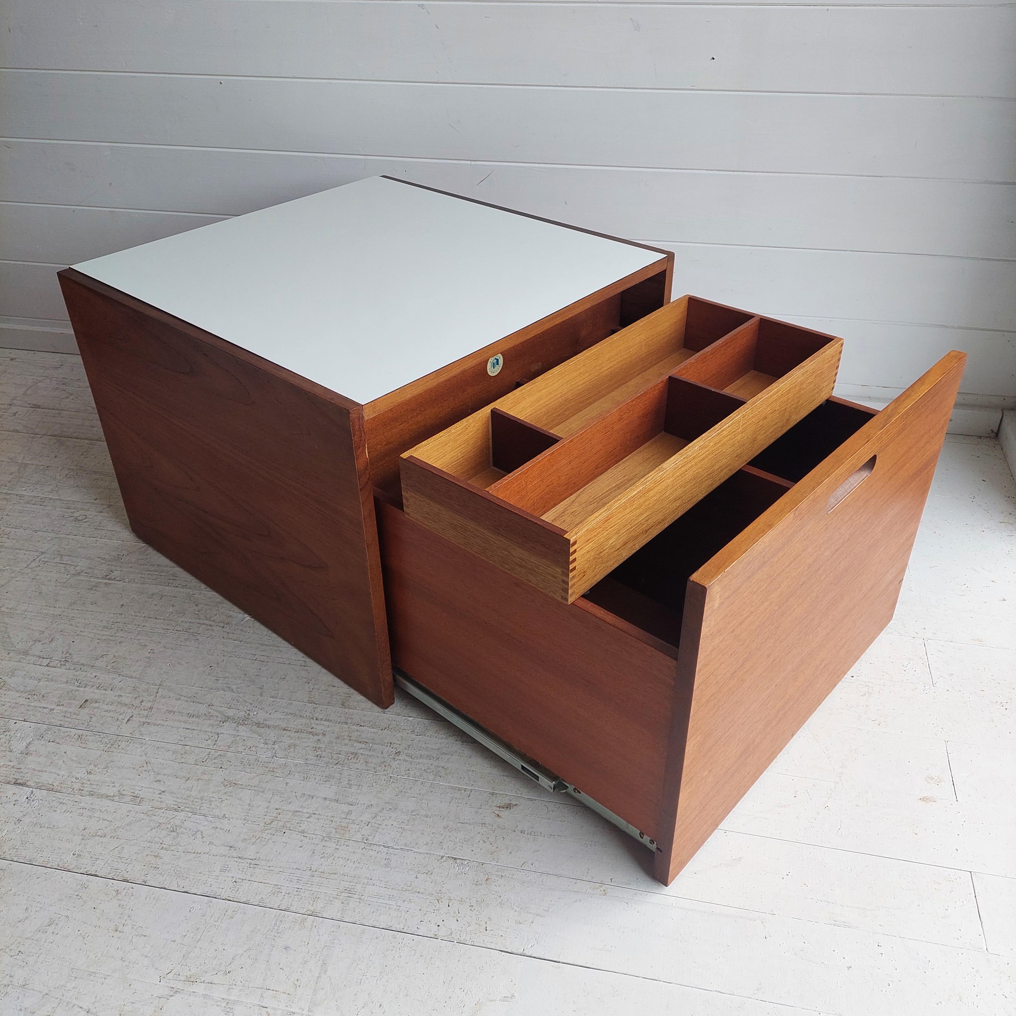 British Mid Century Teak and Formica side Table cabinet drawer chest by Meredew