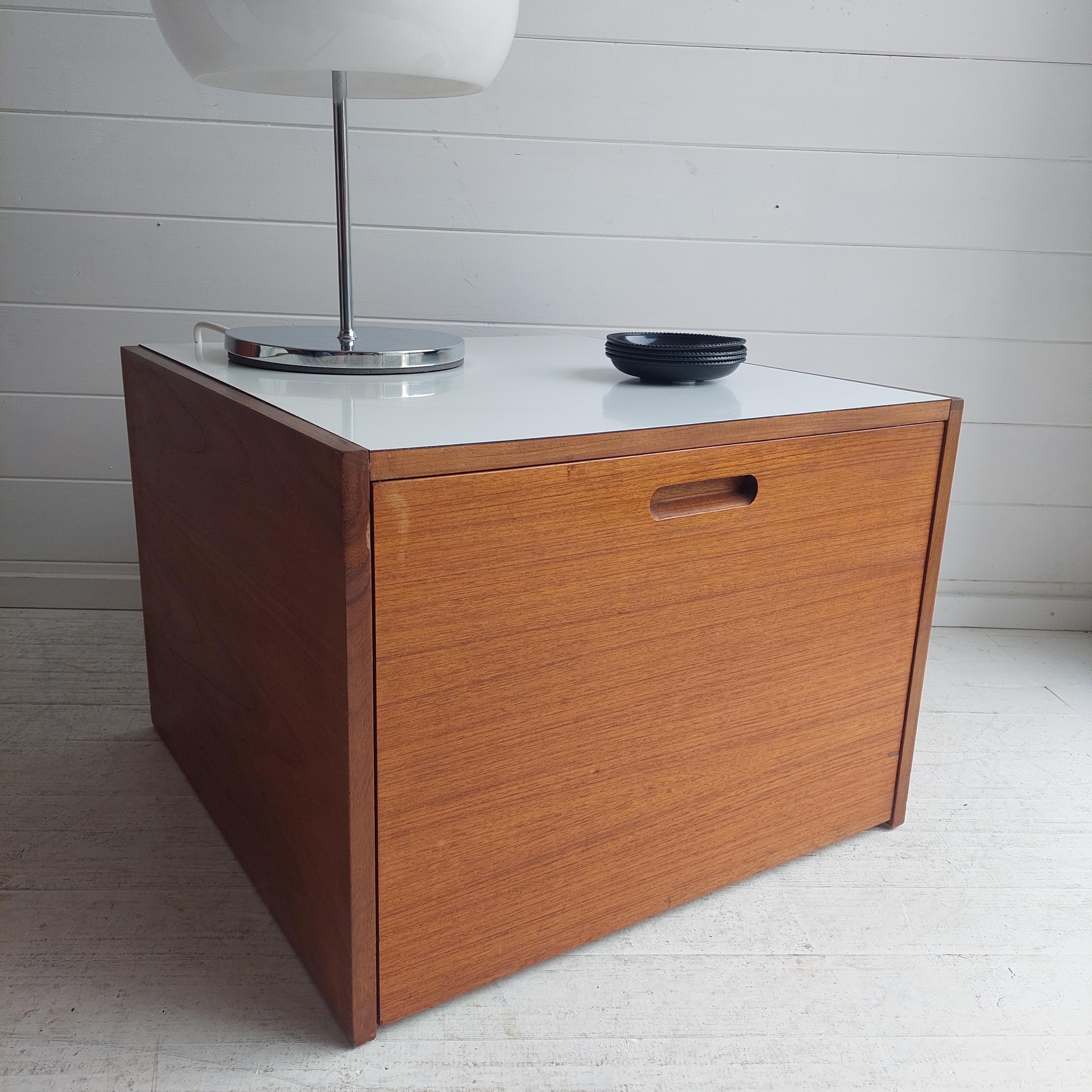 Mid Century Teak and Formica side Table cabinet drawer chest by Meredew 2