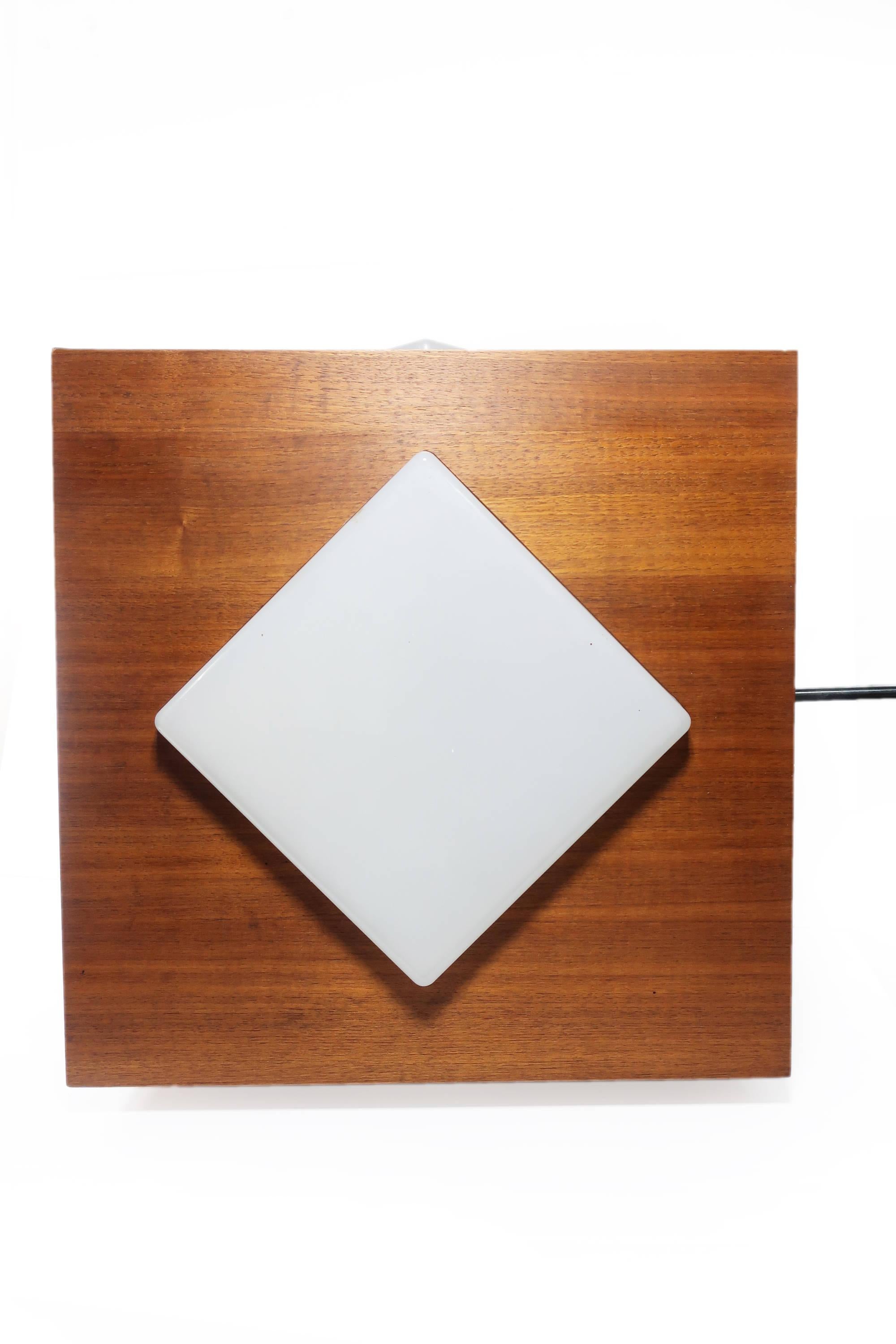 20th Century Midcentury Teak and Frosted Glass Pendant Light