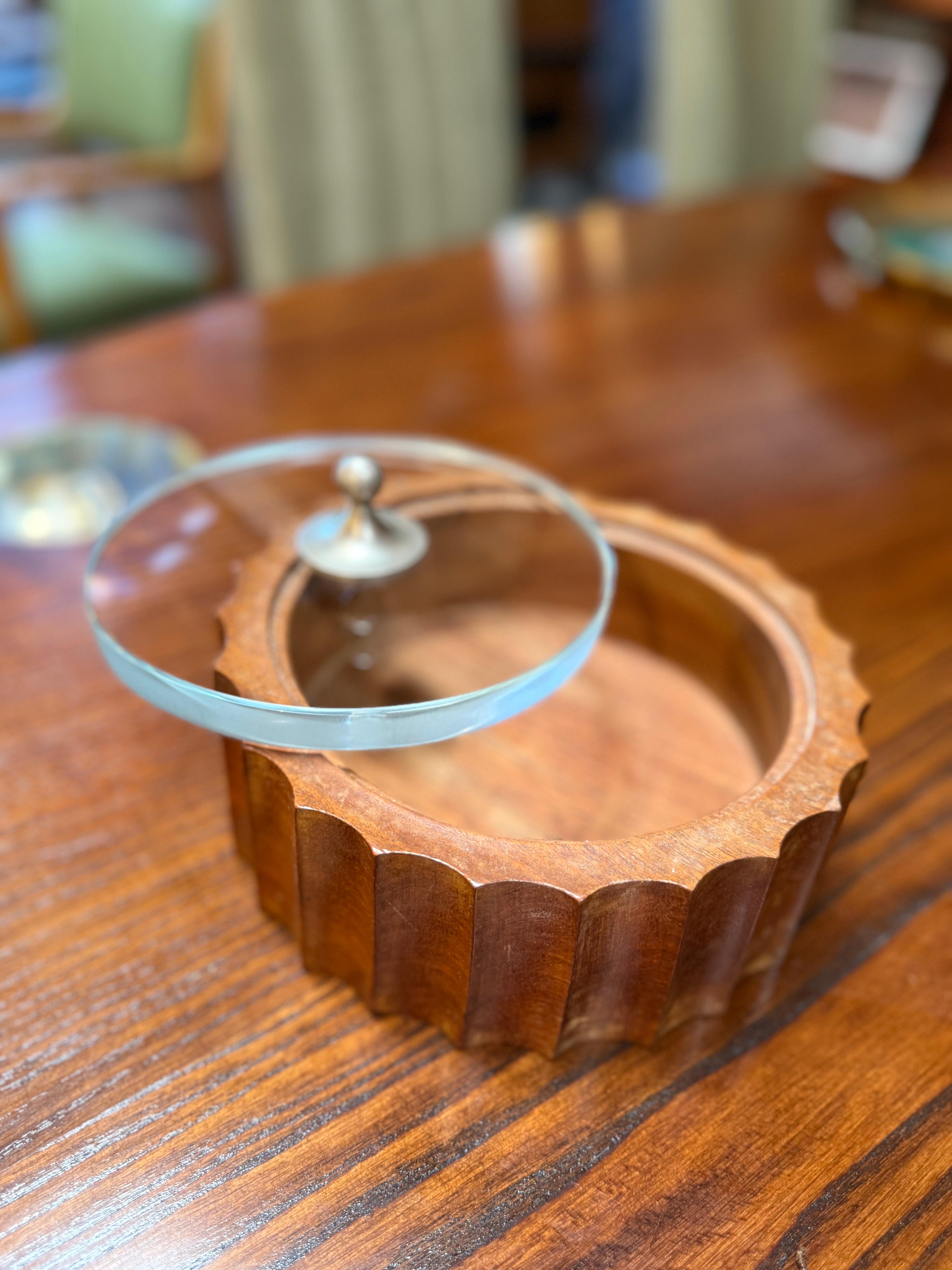 Modern Mid-Century Teak and Glass Lidded Box For Sale