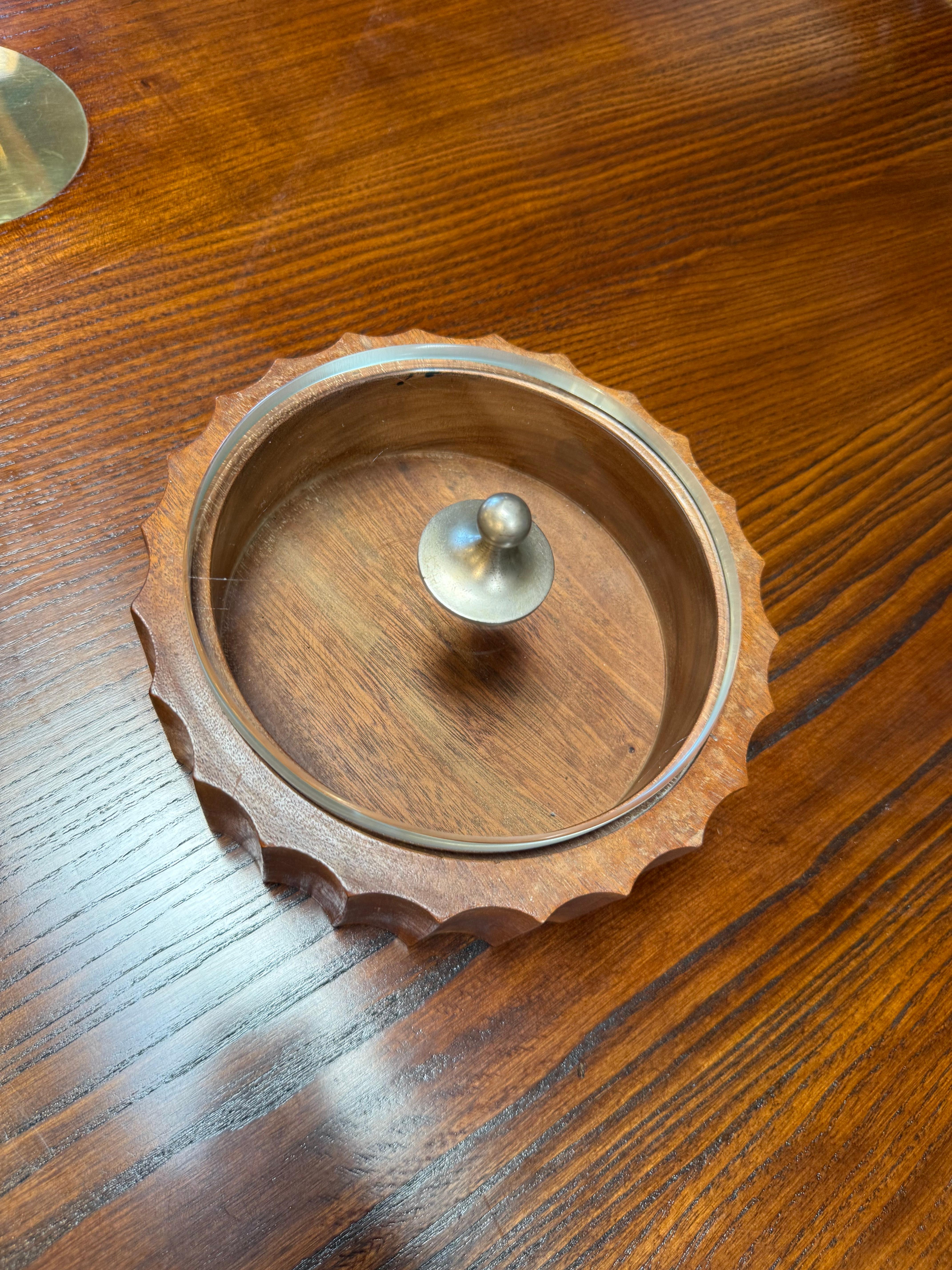 Italian Mid-Century Teak and Glass Lidded Box For Sale