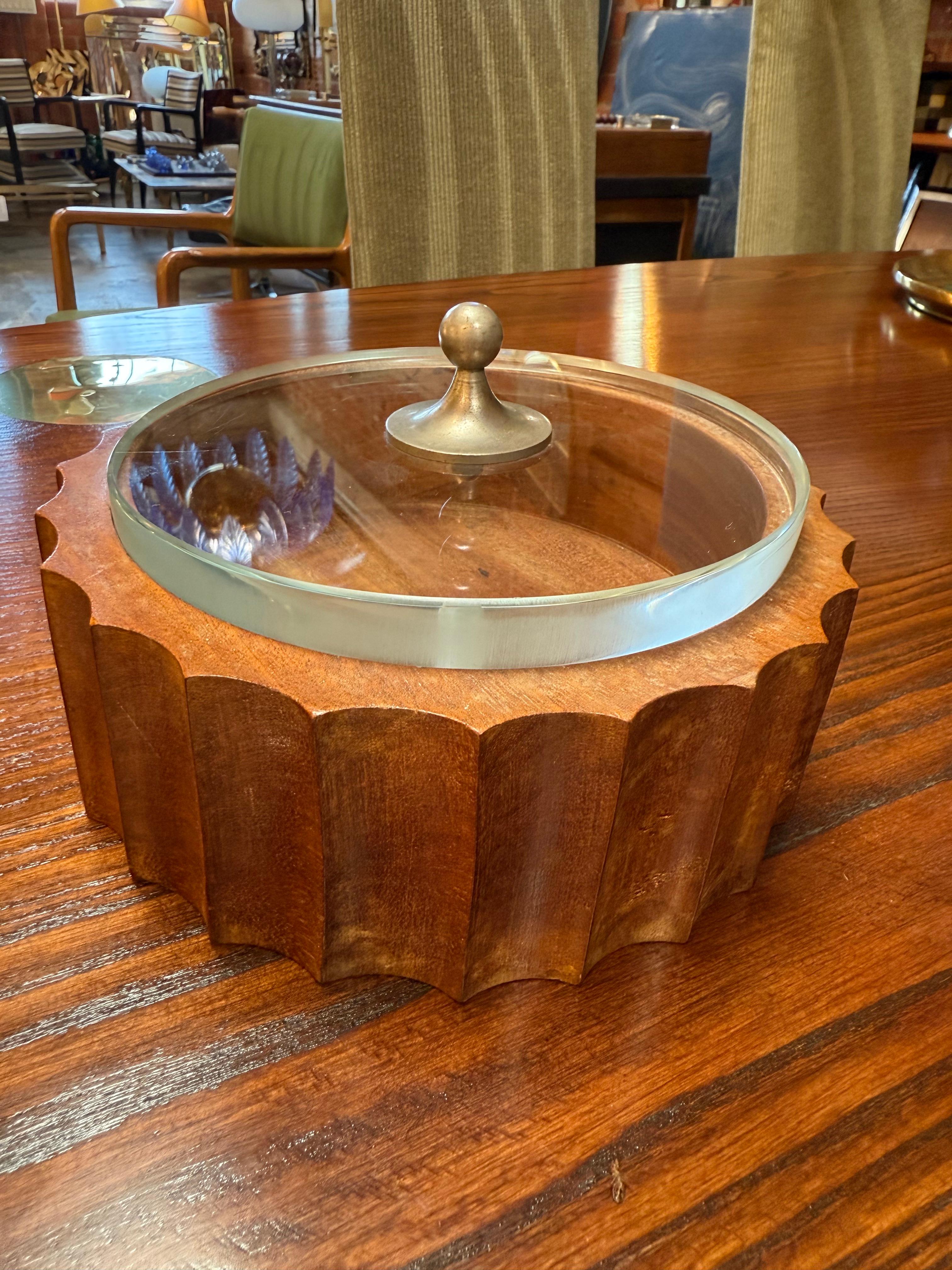 Mid-Century Teak and Glass Lidded Box In Good Condition For Sale In Los Angeles, CA