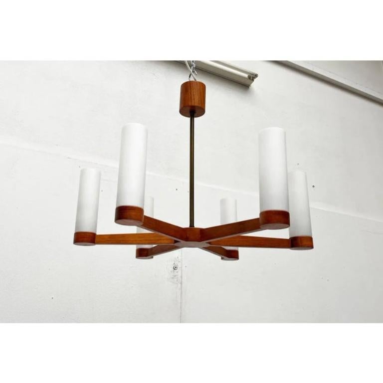 Lampada a soffitto a sospensione in teak e vetro di metà secolo, anni '60 in vendita 4