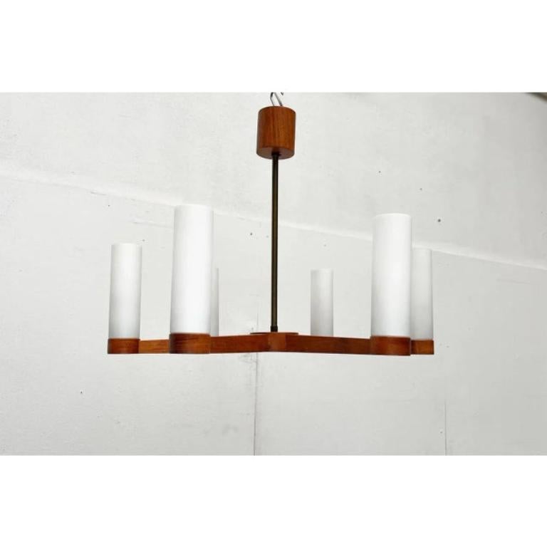 Lampada a soffitto a sospensione in teak e vetro di metà secolo, anni '60 in vendita 5