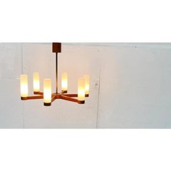 Mid-Century Teak and Glass Pendant Ceiling Lamp, 1960s