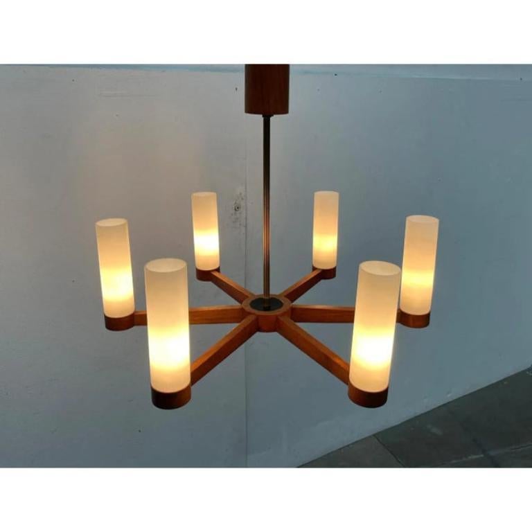 Lampada a soffitto a sospensione in teak e vetro di metà secolo, anni '60 In condizioni ottime in vendita a Hamburg, DE