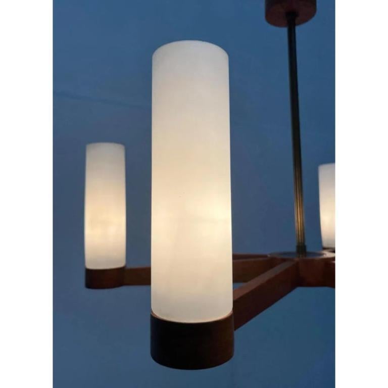 Lampada a soffitto a sospensione in teak e vetro di metà secolo, anni '60 in vendita 2