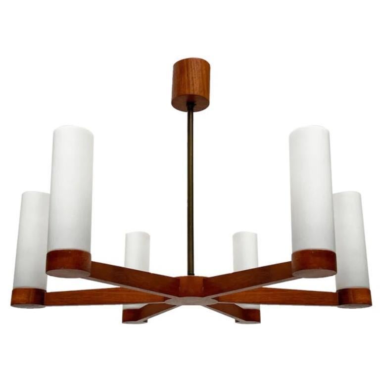 Mid-Century Teak and Glass Pendant Ceiling Lamp, 1960s