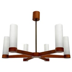 Mid-Century Teak and Glass Pendant Ceiling Lamp, 1960s