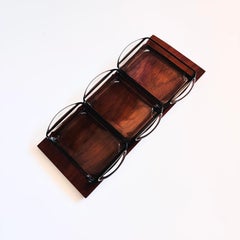 Mid Century Teak and Glass Serving Tray Set