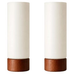 Mid Century Teak and Glass Table Lamps - Set of 2