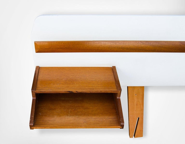 Mid Century Teak and Leather Bed Headboard by Myers For Sale at 1stDibs
