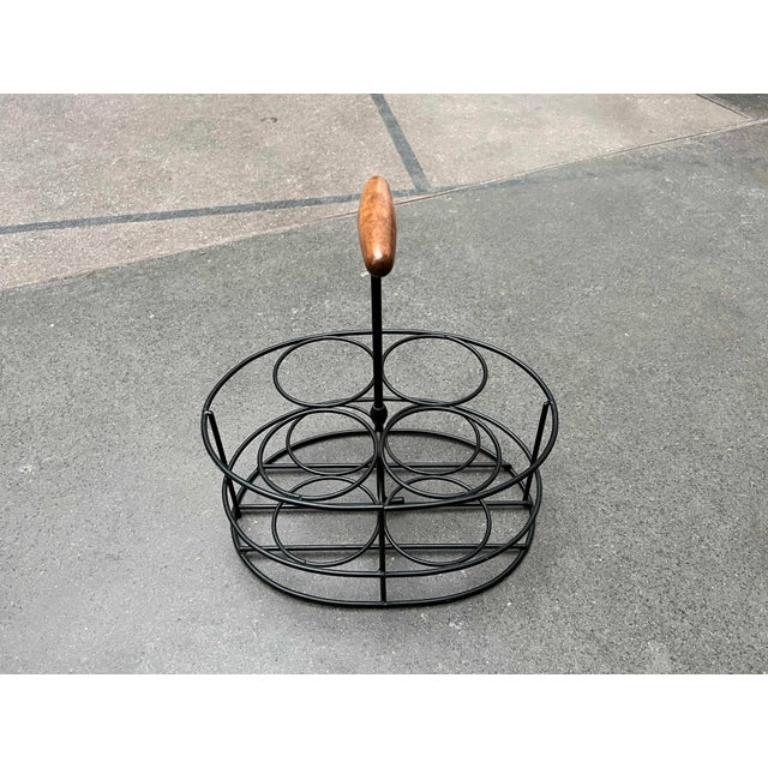 Portabotellas de teca y metal de mediados de siglo al estilo de String Moderno de mediados de siglo en venta