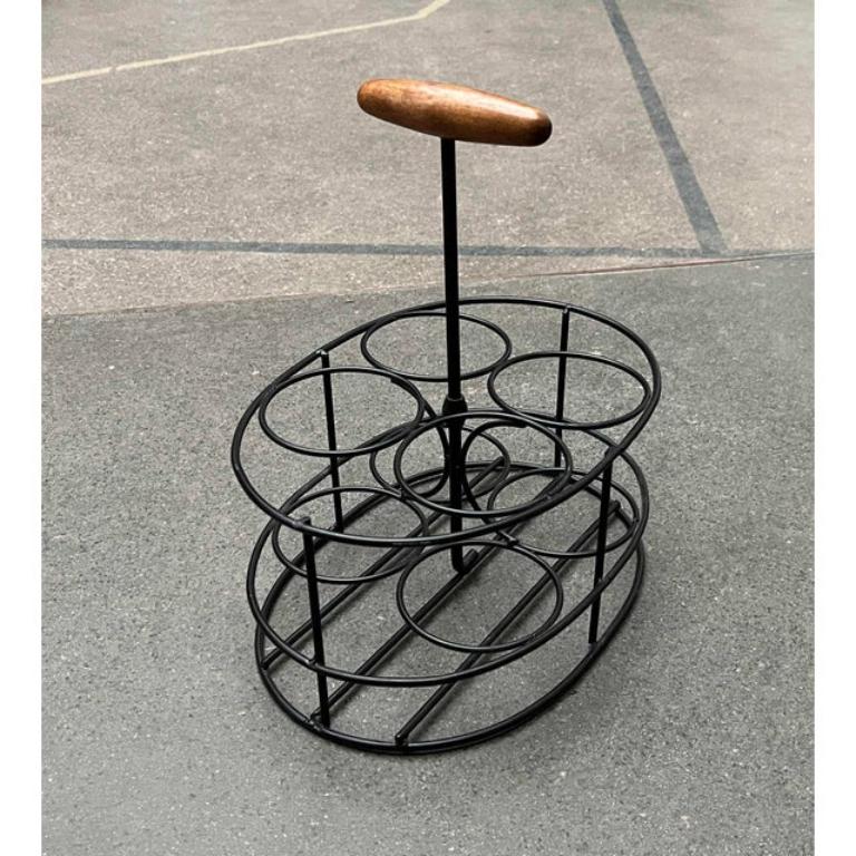 Portabotellas de teca y metal de mediados de siglo al estilo de String en venta 3