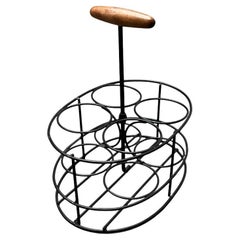 Mid-Century Teak and Metal Bottle Holder in the style of String