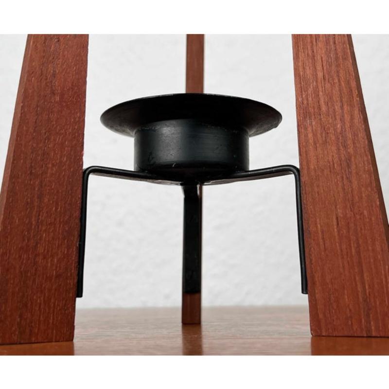 Mid-Century Teak and Metal Tripod Candleholder, 1960s In Good Condition For Sale In Hamburg, DE