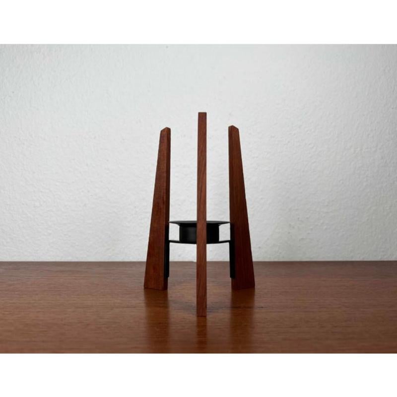 20th Century Mid-Century Teak and Metal Tripod Candleholder, 1960s For Sale