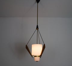 Mid-Century Teak and Opal Glass Ceiling Lamp, Italy, 1960s