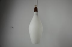 Mid-Century Teak and Opal Glass Pendant Lamp, Italy, 1960s