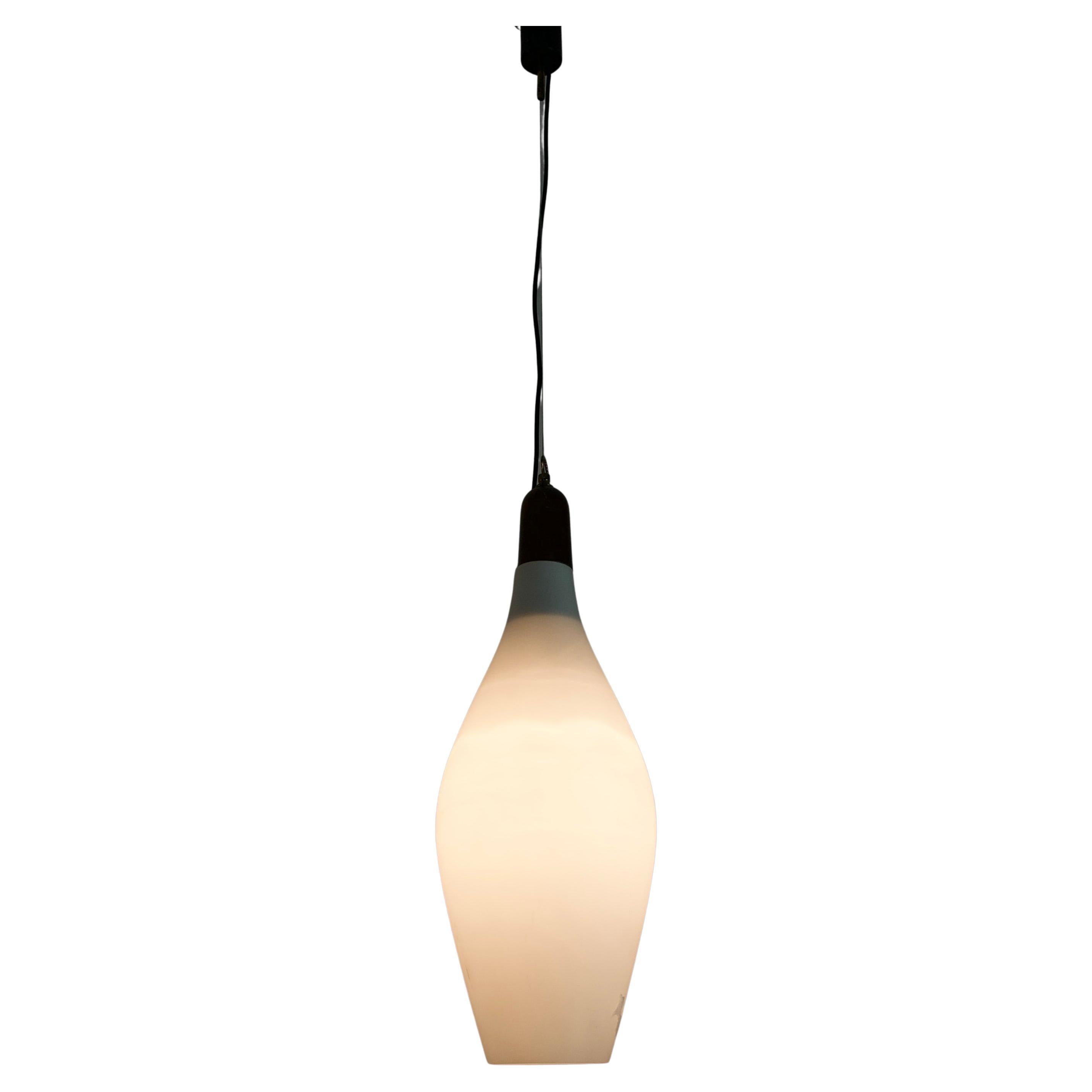 Lampe suspendue en teck et verre opale du milieu du siècle, Italie, années 1960