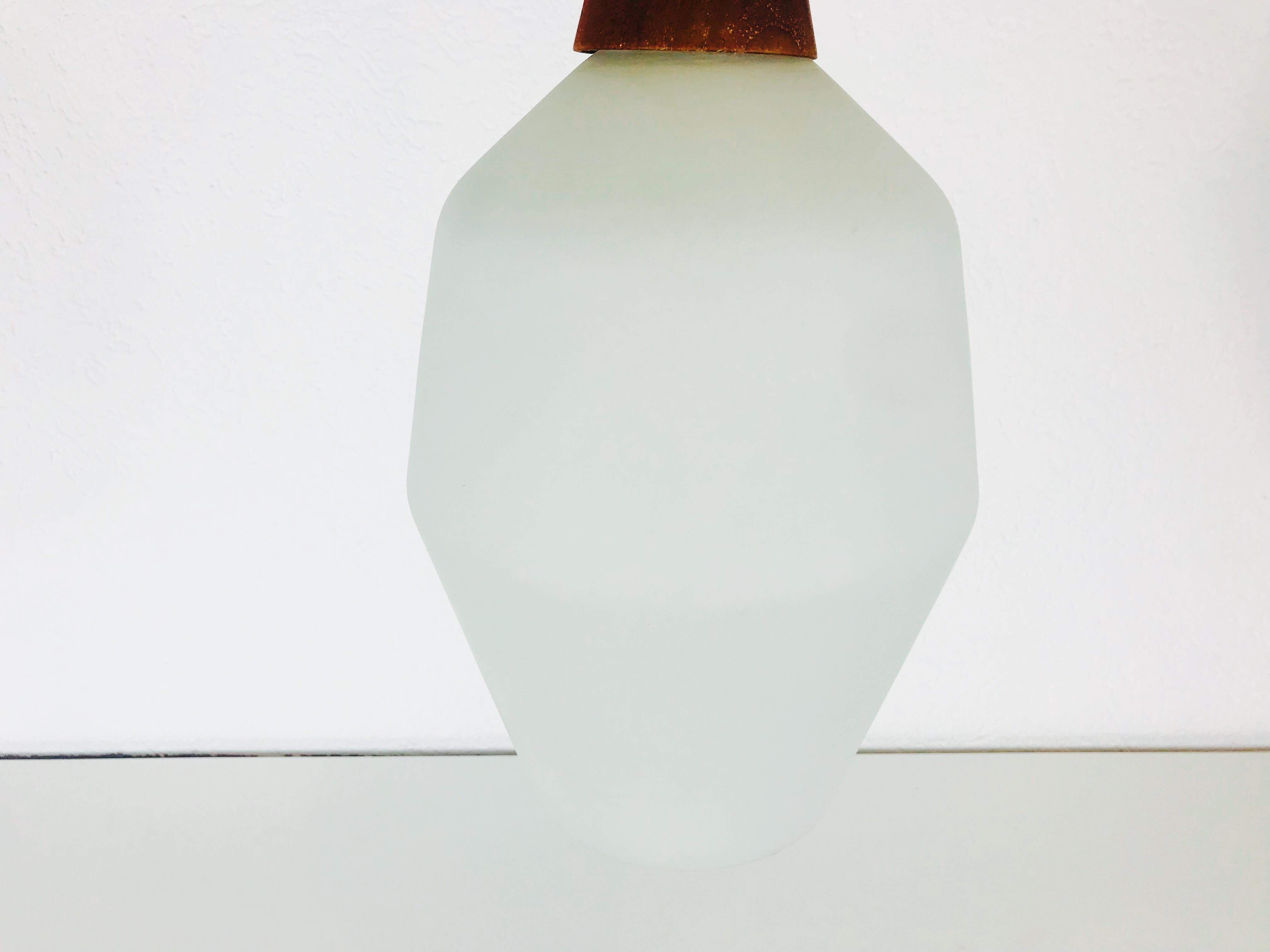 Midcentury Teak and Opaline Glass Pendant Lamp, 1960s In Good Condition In Hagenbach, DE