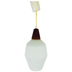 Midcentury Teak and Opaline Glass Pendant Lamp, 1960s