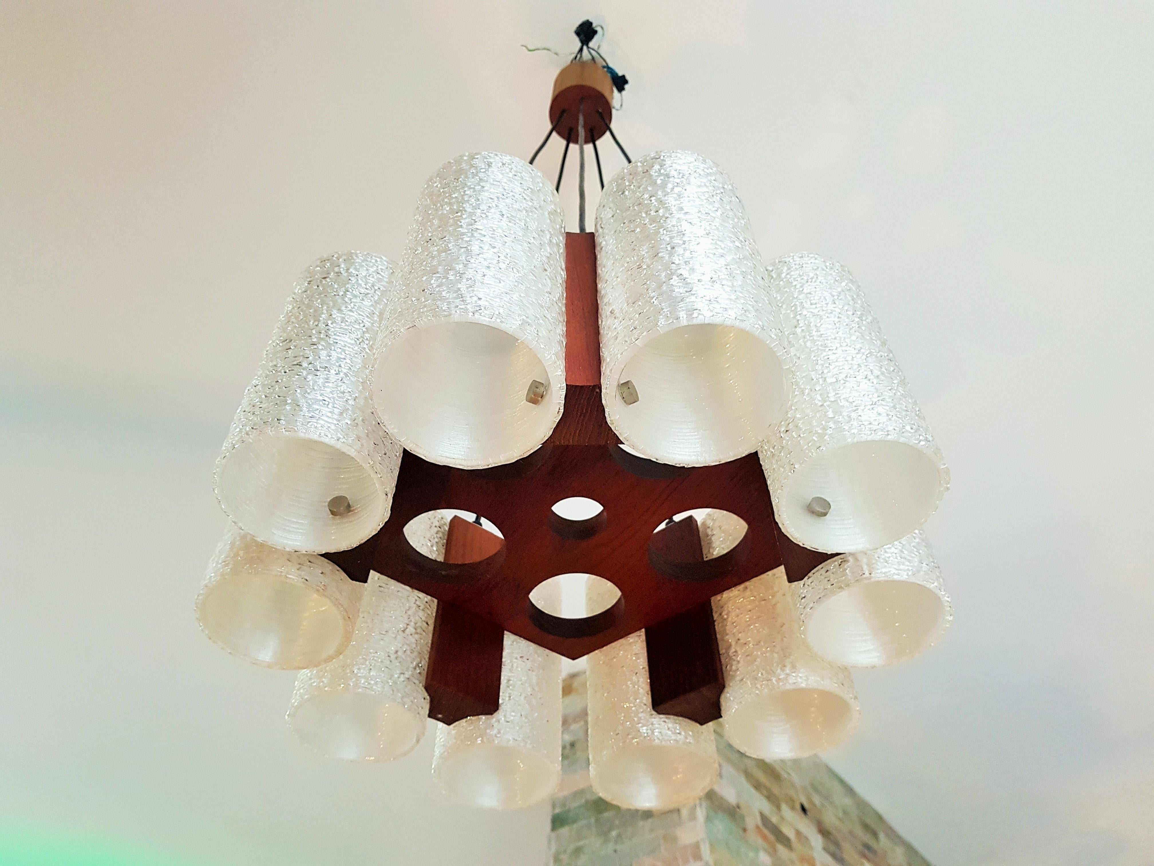 Midcentury Teak and Resin Chandelier, Denmark, 1960s For Sale 5